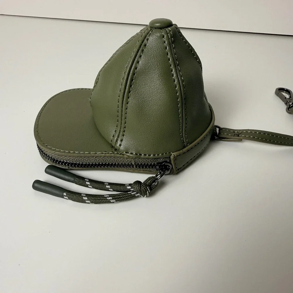 Steve‎ Madden Green Faux Leather Baseball Cap Coin Purse Keychain Bag